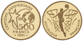 World Coins

France

500 Francs. 1991. 16,98 grs. AU (920). Centenario del baloncesto. En estuche original con certificado. Tirada: 5.000 Piezas. ...