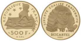World Coins

France

500 Francs=70 Ecus. 1991. 16,98 grs. AU (920). Descartes. En estuche original con certificado. Tirada: 3.000 piezas. KM-1003....