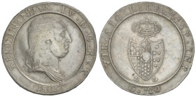 World Coins

Italian States

Piastra (120 Grana). 1805. FERDINANDO IV. NÁPOLES. L.D. 27,3 grs. AR. MIR-423; Vti-307. MBC.
