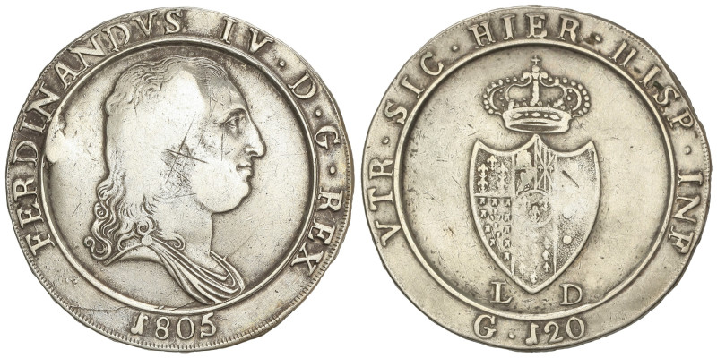 World Coins

Italian States

Piastra (120 Grana). 1805. FERDINANDO IV. NÁPOL...