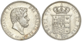 World Coins

Italian States

120 Grana. 1846. FERDINANDO II. NÁPOLES. 27,47 grs. AR. (Golpe en gráfila). Pátina irregular. KM-346. MBC+.