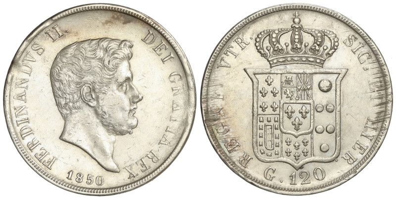 World Coins

Italian States

120 Grana. 1850. FERDINANDO II. NÁPOLES. 27,44 ...