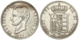 World Coins

Italian States

120 Grana. 1859. FRANCESCO II. NÁPOLES. 27,17 grs. AR. (Descolgada). KM-381. MBC-.