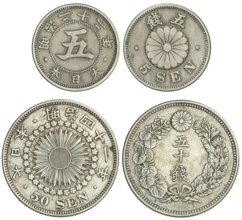 World Coins

Japan

Lote 2 monedas 5 y 50 Sen. Año 22 y 41 (1889 y 1908 d.C....