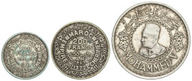 World Coins

Morocco

Lote 3 monedas 100, 200 y 500 Francs. 1372 y 1376 d.H. (1953 y 1956 d.C). MOHAMMED V. AR. Y-52, 53, 54. MBC+ a EBC-.