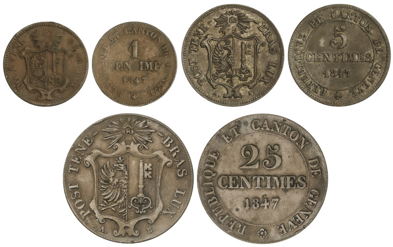 World Coins

Cantons of Switzerland

Lote 3 monedas 1, 2, 5 Centimes. 1847. ...