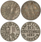 World Coins

Cantons of Switzerland

Lote 2 monedas 10 Centimes. 1839, 1844. GENEVE. Ve. (1839 rayitas)/. Pátina. KM-128. MBC+ a EBC.