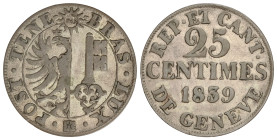 World Coins

Cantons of Switzerland

25 Centimes. 1839. GENEVE. 4,15 grs. Ve. KM-129. EBC.