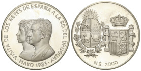 World Coins

Uruguay

2.000 Nuevos Pesos. 1983. 65,00 grs. AR. Visita Reyes de España. En presentación original. Bruce-X1. PROOF.