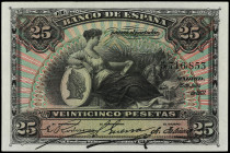 Spanish Banknotes

Banco de España

25 Pesetas. 15 Julio 1907. Patio de los Leones. Ed-318. MBC+.