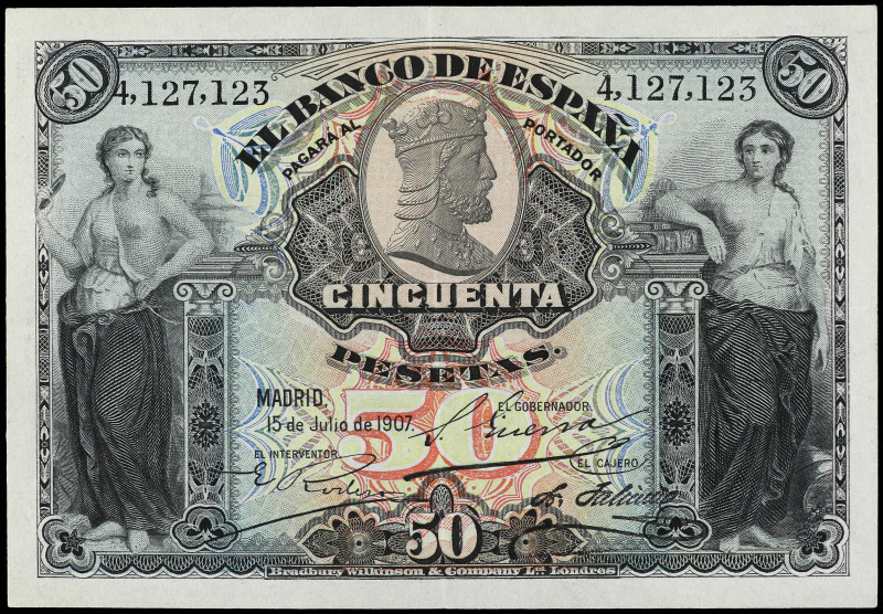 Spanish Banknotes

Banco de España

50 Pesetas. 15 Julio 1907. Catedral de B...