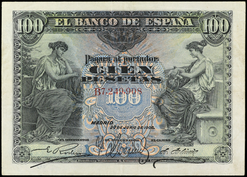 Spanish Banknotes

Banco de España

100 Pesetas. 30 Junio 1906. Serie B. Ed-...