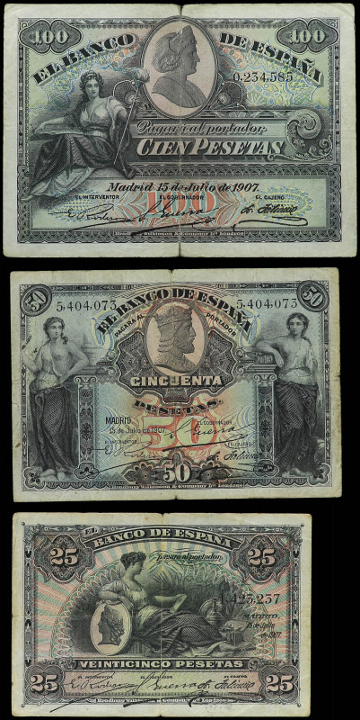 Spanish Banknotes

Banco de España

Lote 3 billetes 25, 50 y 100 Pesetas. 15...