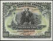 Spanish Banknotes

Banco de España

1.000 Pesetas. 15 Julio 1907. Palacio Real de Madrid. (reparaciones en margenes). MUY ESCASO. Ed-322. (MBC+).