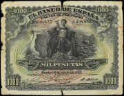 Spanish Banknotes

Banco de España

1.000 Pesetas. 15 julio 1907. Palacio Real de Madrid. (Roturas y manchitas). ESCASO. Ed-322. BC+.