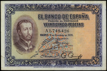 Spanish Banknotes

Banco de España

25 Pesetas. 12 Octubre 1926. San Francisco Xavier. Serie A. (Leves manchitas). Ed-325a. MBC+.