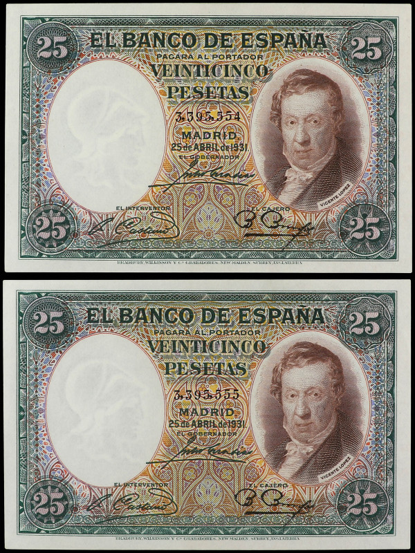 Spanish Banknotes

Banco de España

Lote 2 billetes 25 Pesetas. 25 Abril 193...