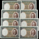 Spanish Banknotes

Banco de España

Lote 8 billetes 25 Pesetas. 25 Abril 1931. Vicente López. Todos correlativos. (Levísimas arruguitas y levísima...