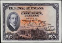 Spanish Banknotes

Banco de España

50 Pesetas. 17 Mayo 1927. Alfonso XIII. Con Sello en seco GOBIERNO PROVISIONAL DE LA REPÚBLICA. Ed-339. MBC+....