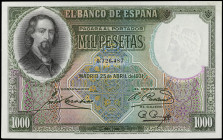 Spanish Banknotes

Banco de España

1.000 Pesetas. 25 Abril 1931. Zorrilla. (esquinas levísmamente rozadas y levísima manchita). Ed-362. SC.