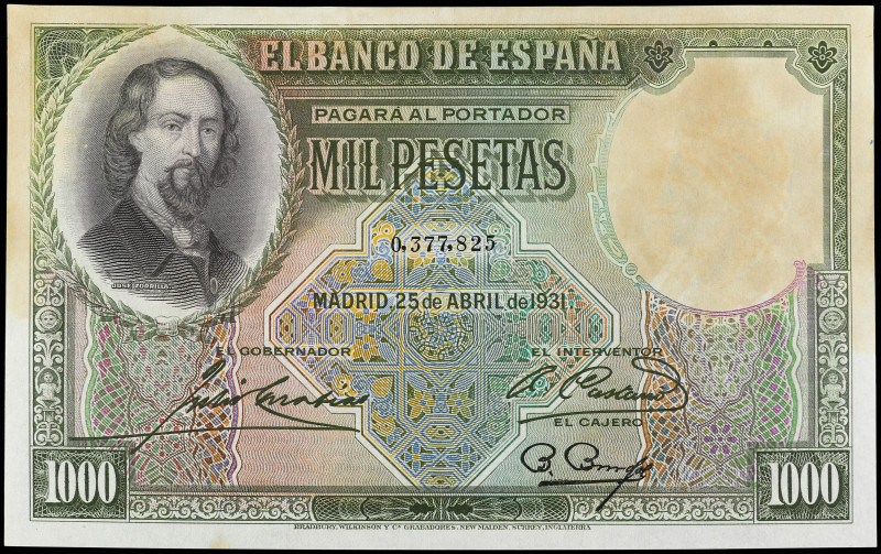 Spanish Banknotes

Banco de España

1.000 Pesetas. 25 Abril 1931. Zorrilla. ...