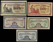 Spanish Banknotes

Civil War

Serie 5 billetes 25, 40, 50 Céntimos, 1 y 2 Pesetas. 1937. CONSEJO DE ASTURIAS Y LEÓN. Ed-394/398. MBC- a MBC+.