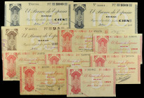 Spanish Banknotes

Civil War

Lote 10 billetes 5 (7) 25 (1) y 100 Pesetas (2). 30 Agosto 1936. EL BANCO DE ESPAÑA. BILBAO. De 5 Pesetas: 2x Sin Se...