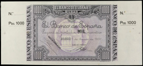 Spanish Banknotes

Civil War

1.000 Pesetas. 1 Enero 1937. EL BANCO DE ESPAÑA. BILBAO. Antefirma: Banco de Comercio. Con doble matriz. (Leves manc...