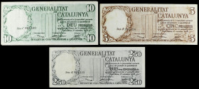 Spanish Banknotes

Civil War

Lote 3 billetes 2, 50, 5 y 10 Pessetes. 25 Setembre 1936. GENERALITAT DE CATALUNYA. 2, 50 Pessetes numeración en neg...