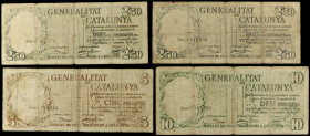 Spanish Banknotes

Civil War

Serie 4 billetes 2, 50 (2), 5 y 10 Pessetes. 21 Setembre 1936. GENERALITAT DE CATALUNYA. 2, 50 Pesetas numeración en...