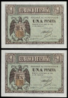 Spanish Banknotes

Estado Español

Lote 2 billetes 1 Peseta. 30 Abril 1938. Serie N. Pareja correlativa. Ed-428b. SC-.
