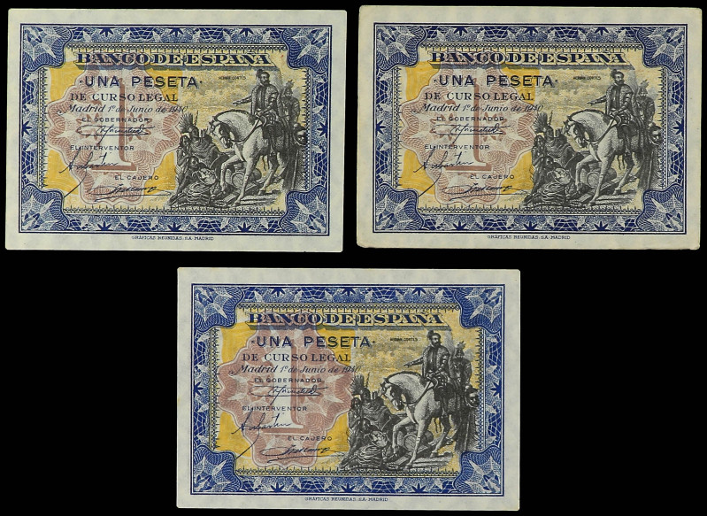 Spanish Banknotes

Estado Español

Lote 3 billetes 1 Peseta. 1 Junio 1940. H...