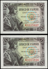 Spanish Banknotes

Estado Español

Lote 2 billetes 1 Peseta. 21 Mayo 1943. Fernando `El Católico´. Serie N. Pareja correlativa. Ed-447b. SC.