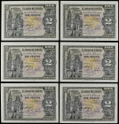 Spanish Banknotes

Estado Español

Lote 6 billetes 2 Pesetas. 30 Abril 1938. Catedral de Burgos. Serie L. Todos correlativos. (Levísima doblez en ...