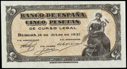Spanish Banknotes

Estado Español

5 Pesetas. 18 Julio 1937. Portabella. Sin Serie. Ed-424. SC-.