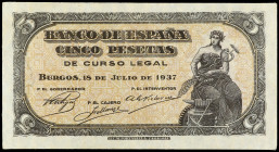 Spanish Banknotes

Estado Español

5 pesetas. 18 julio 1937. Portabella. Serie B. Ed-424a. EBC.