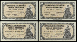 Spanish Banknotes

Estado Español

Lote 4 billetes 5 Pesetas. 18 Julio 1937. Portabella. Serie C. Dos parejas correlativas. Ed-424a. SC- a SC.