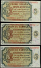 Spanish Banknotes

Estado Español

Lote 3 billetes 5 Pesetas. 10 Agosto 1938. Serie B y C (x2). Ed-435a. SC- y SC.