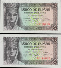 Spanish Banknotes

Estado Español

Lote 2 billetes 5 pesetas. 13 Febrero 1943. Isabel `La Católica´. Serie G. Pareja correlativa. Ed-446a. SC.