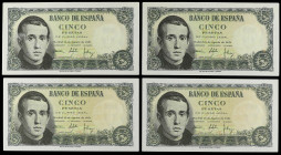 Spanish Banknotes

Estado Español

Lote 8 billetes 5 Pesetas. 16 Agosto 1951. Balmes. Sin Serie. Cuatro parejas correlativas. (Leves arruguitas, a...