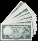 Spanish Banknotes

Estado Español

Lote 53 billetes 5 Pesetas. 22 julio 1954. Alfonso X. Sin Serie. Incluye ocho parejas correlativas. (Algunas ar...