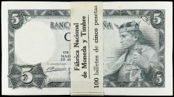 Spanish Banknotes

Estado Español

Lote 100 billetes 5 Pesetas. 22 Julio 1954. Alfonso X. Serie D. Todos correlativos. En fajo original F.N.M.T. (...