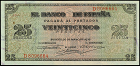 Spanish Banknotes

Estado Español

25 Pesetas. 20 Mayo 1938. Giralda de Sevilla. Serie D. Ed-430a. SC.