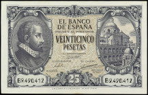 Spanish Banknotes

Estado Español

25 Pesetas. 9 Enero 1940. Herrera. Serie B. (Manchas de oxido, esquinas rozadas, arruguitas y alguna doblez en ...