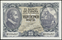 Spanish Banknotes

Estado Español

25 Pesetas. 9 Enero 1940. Herrera. Serie E. (Arruguitas). Ed-436a. SC-.