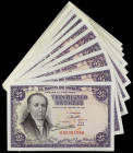 Spanish Banknotes

Estado Español

Lote 11 billetes 25 Pesetas. 19 Febrero 1946. Flórez Estrada. Serie G. (Arrugas, algunas leves manchitas). A EX...