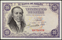 Spanish Banknotes

Estado Español

25 Pesetas. 19 Febrero 1946. Flórez Estrada. Sin Serie.(Leves arruguitas). Ed-450. SC.