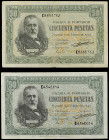 Spanish Banknotes

Estado Español

Lote 2 billetes 50 Pesetas. 9 Enero 1940. Menéndez Pelayo. Series C y D. (Manchitas y alguna pequeña rotura). E...