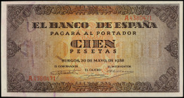 Spanish Banknotes

Estado Español

100 Pesetas. 20 Mayo 1938. Casa del Cordón. Serie A. (Arruguitas). Ed-432. EBC+.