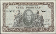 Spanish Banknotes

Estado Español

100 Pesetas. 9 Enero 1940. Colón. Serie D. (Arruguitas). Ed-438a. SC-.